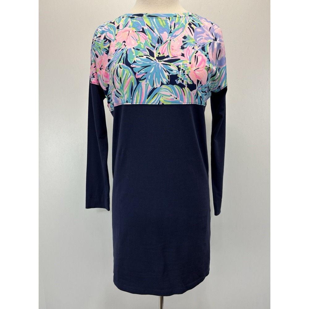 LILLY PULITZER Finn Dress Women's XS Navy Printed Swizzle Pima Shift Tshirt